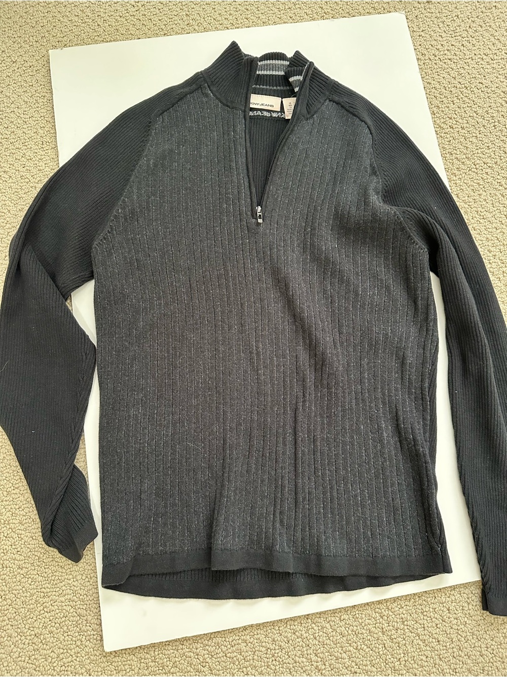 DKNY Men’s Charcoal Half-Zip Ribbed Sweater